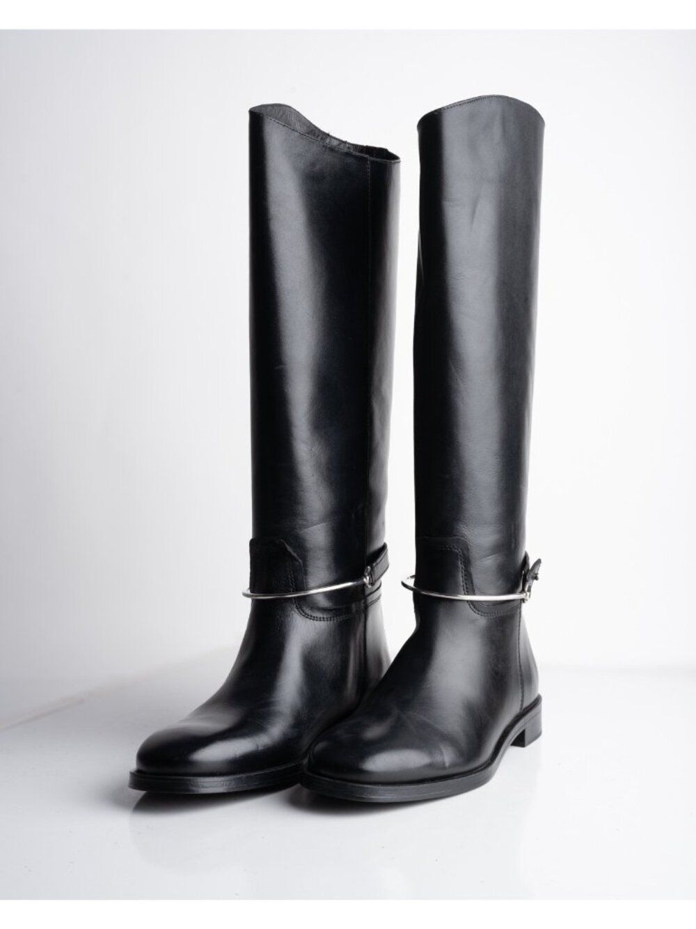 Massimo Dutti Womens Leather Knee High Riding Boots Black Sz US 7.5 EU 38 NWT